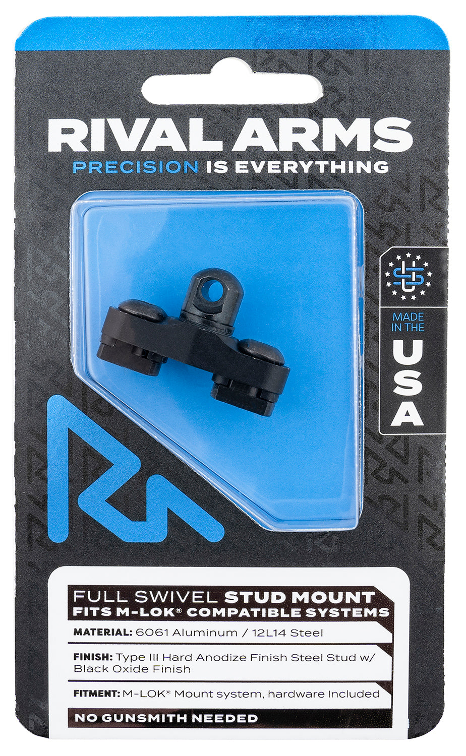 Rival Arms RA92M1B Full Swivel Stud Mount for M-LOK Black Aluminum with Steel Stud