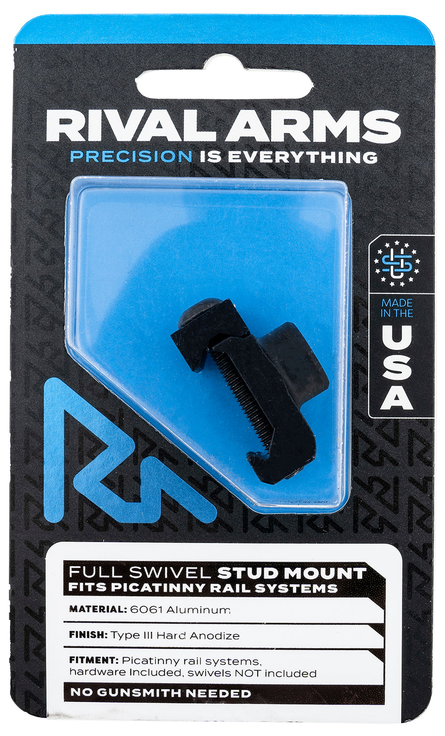 Rival Arms RA-RA92M2B Picatinny Full Swivel Stud Mount Black 6061-T6 Aluminum
