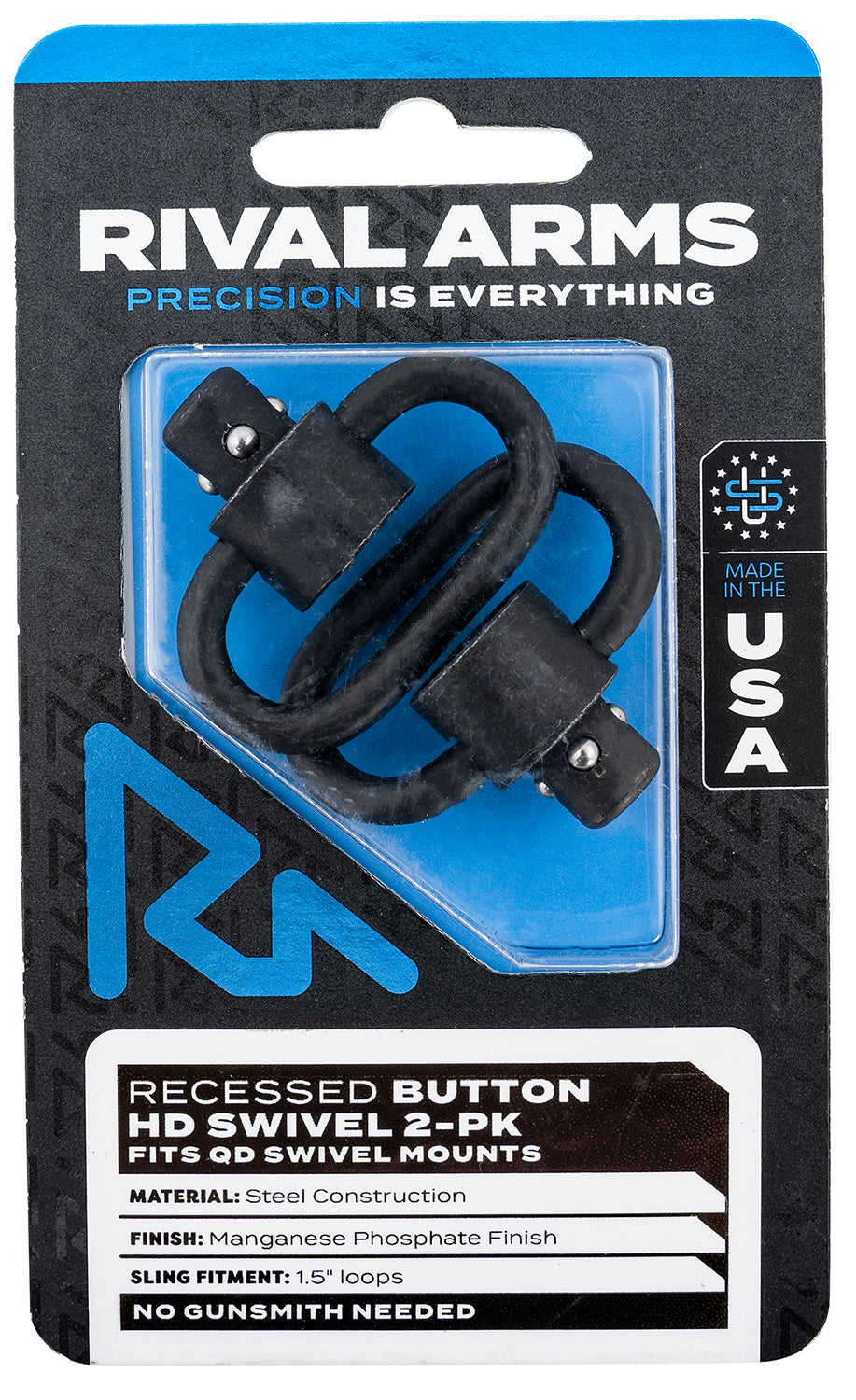 Rival Arms RA-RA92S2A Black Steel HD Swivel Set 1.5" Loops Manganese Phosphate
