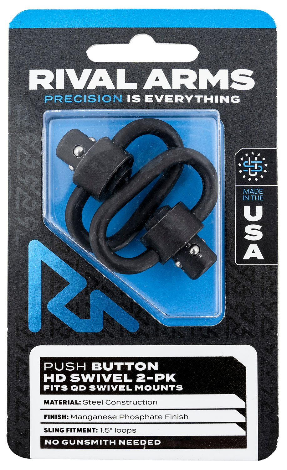 Rival Arms HD Sling Swivel Set – Black Manganese Phosphate Steel, 1.5" Loops, Push Button QD
