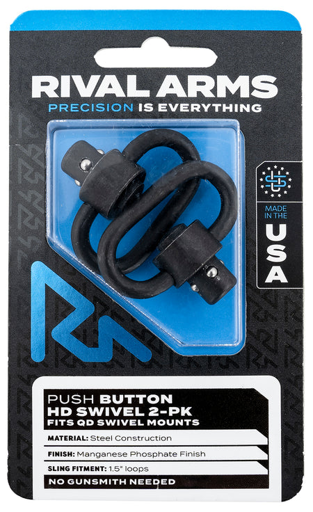 Rival Arms HD Sling Swivel Set – Black Manganese Phosphate Steel, 1.5" Loops, Push Button QD