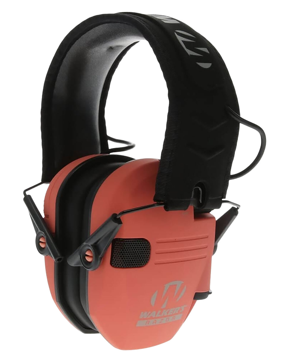 Walker's Razor Slim 23 dB Electronic Muff Over the Head Coral and Black Polymer
