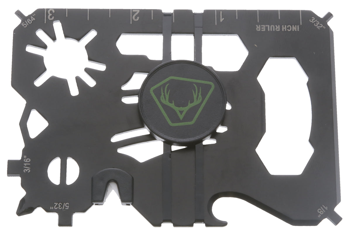 HME 20-In-1 Bow and Arrow Wallet Multi-Tool Black Metal Fixed with Broadhead Sharpener, Nock Wrench and Screwdrivers