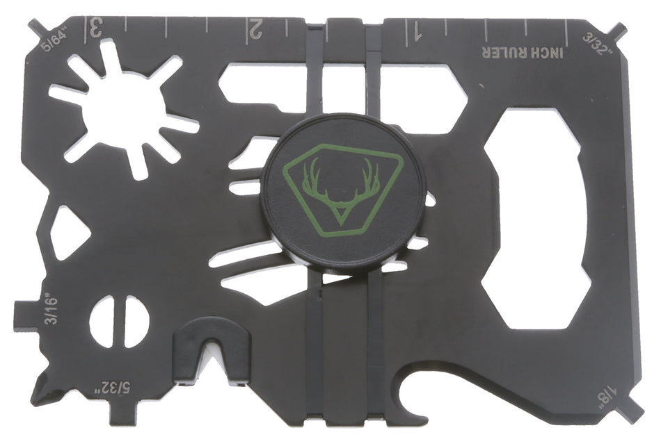 HME 20-In-1 Bow and Arrow Wallet Multi-Tool Black Metal Fixed with Broadhead Sharpener, Nock Wrench and Screwdrivers