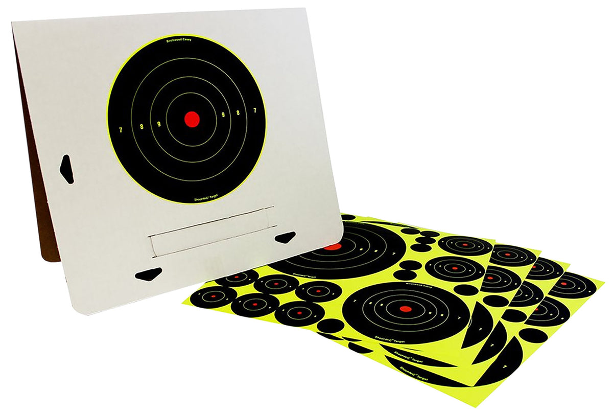 Birchwood Casey 34208 Shoot-N-C Deluxe Target Variety Kit Self-Adhesive Paper Black/Yellow 40 Targets with Stand