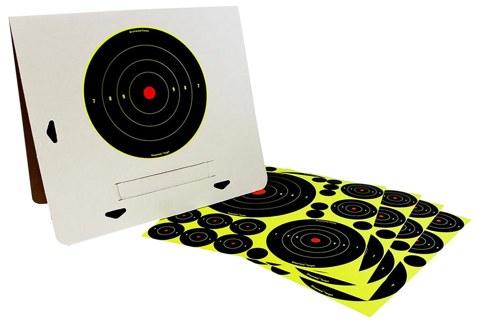 Birchwood Casey 34208 Shoot-N-C Deluxe Target Variety Kit Self-Adhesive Paper Black/Yellow 40 Targets with Stand