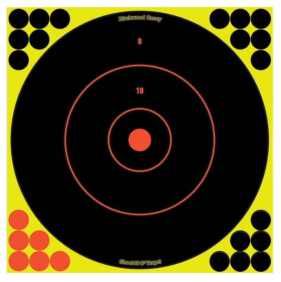 Birchwood Casey 34050 Shoot-N-C 12" Bullseye Reactive Self-Adhesive Paper Target Black/Yellow/Red 50 Per Pack
