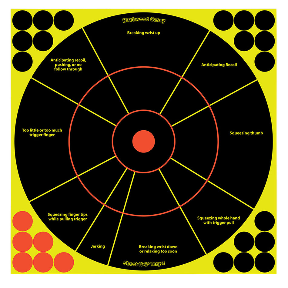 Birchwood Casey 34075 Shoot-N-C 12" Bullseye Reactive Self-Adhesive Target Black/Yellow/Red 50 Pack Damaged Package