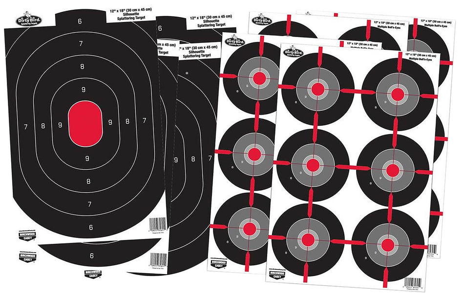 Birchwood Casey 35725 Dirty Bird Combo Pack 12"x18" Silhouette/Bullseye Reactive Paper Target 8 Pack