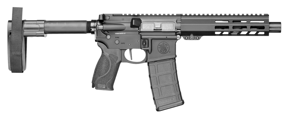 Smith & Wesson 13658 M&P15 223 / 5.56 NATO 7.50" Armornite Barrel 30+1, Fixed Arm Brace, Black Interchangeable Palmswell Grip Inserts, Manual Safety, Straight Buffer Tube, Optics Ready
