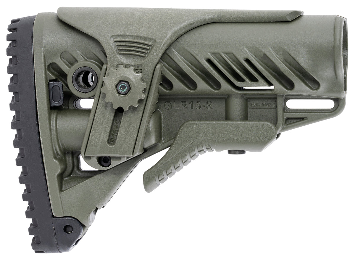 FAB Defense GLR-16 AR-15/M4 Adjustable Buttstock OD Green - Cheek-Rest & Anti-Rattle Mechanism