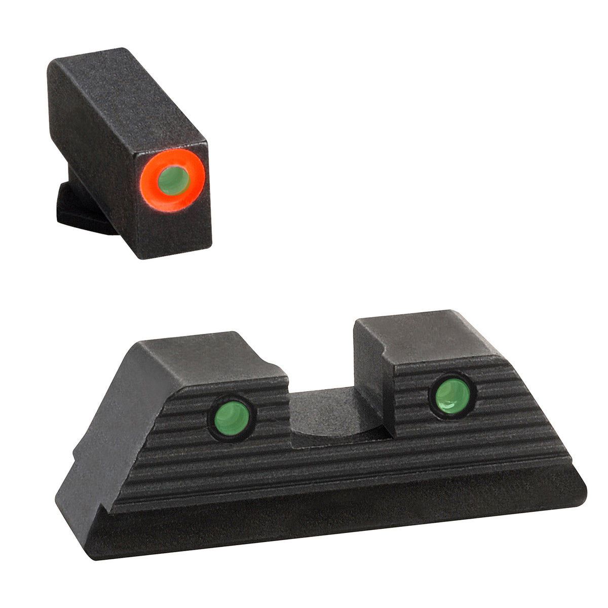 AmeriGlo GL818 Glock Gen 5 Trooper Night Sight Set Green Tritium Orange Front Black Outline Rear