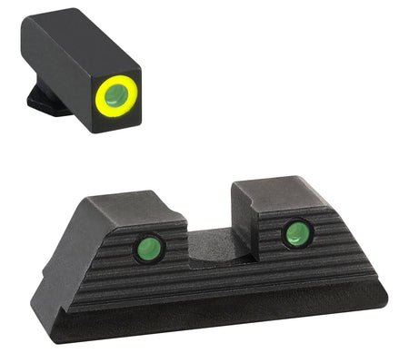 AmeriGlo GL819 Glock Trooper Night Sight Set Green Tritium LumiGreen Front Black Outline Serrated Rear