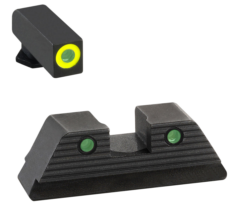 AmeriGlo GL819 Glock Trooper Night Sight Set Green Tritium LumiGreen Front Black Outline Serrated Rear