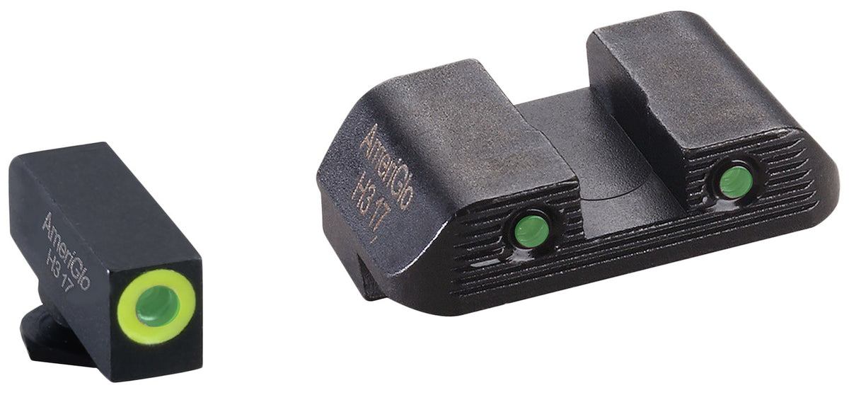 AmeriGlo GL822 Glock 42/43/43X/48 Trooper Night Sight Set Green Tritium LumiGreen Outline Front Rear