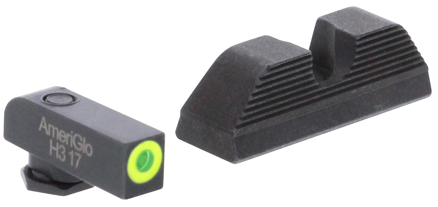 AmeriGlo GL354 Glock Protector Night Sight Set Green Tritium LumiGreen Outline Front Black Rear Sight