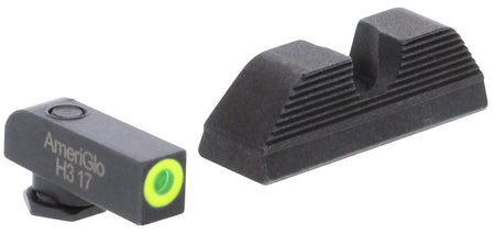 AmeriGlo GL354 Glock Protector Night Sight Set Green Tritium LumiGreen Outline Front Black Rear Sight