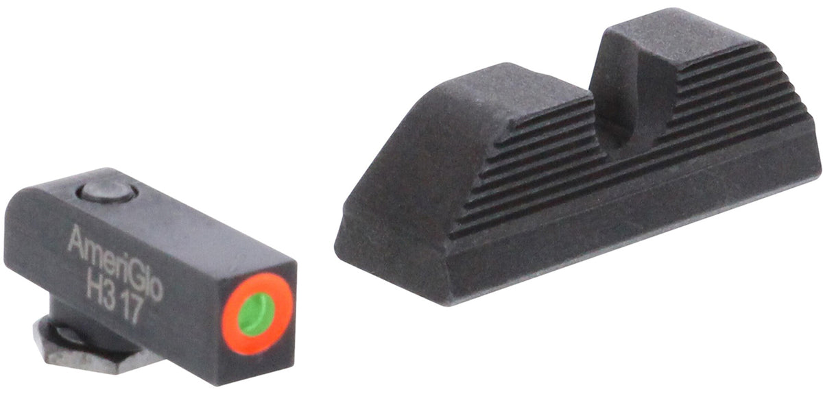 AmeriGlo GL5353 Glock Gen 5 Protector Night Sight Set Green Tritium Orange Front Black Serrated Rear
