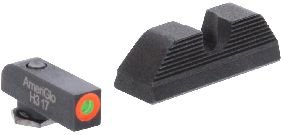 AmeriGlo GL5353 Glock Gen 5 Protector Night Sight Set Green Tritium Orange Front Black Serrated Rear