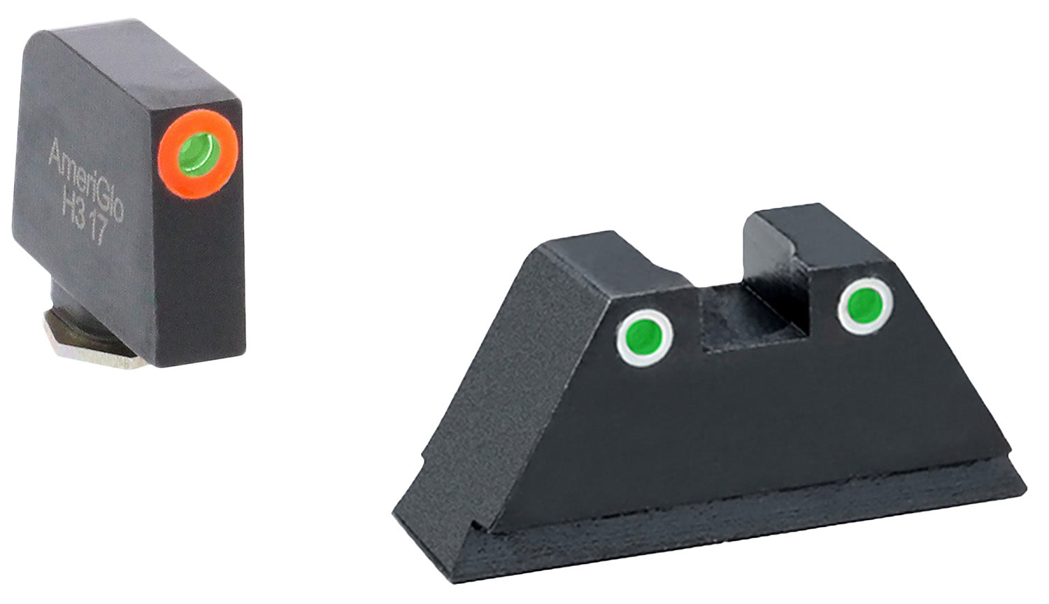 AmeriGlo GL331 Glock Co-Witness Tall Sight Set Green Tritium Orange Outline Front and Green Tritium White Rear