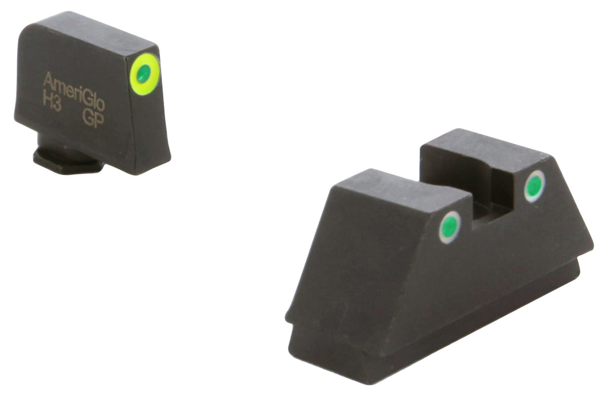 AmeriGlo GL333 Glock Co-Witness Tall Sight Set Green Tritium LumiGreen Outline Front Green Tritium White Rear