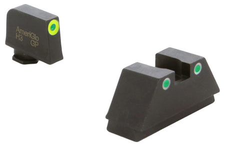 AmeriGlo GL333 Glock Co-Witness Tall Sight Set Green Tritium LumiGreen Outline Front Green Tritium White Rear