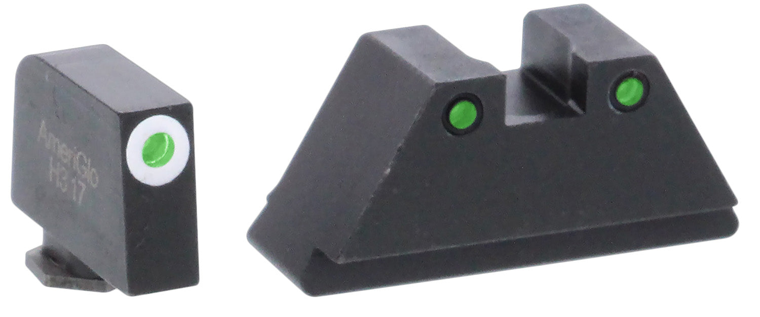 AmeriGlo GL152 Glock Co-Witness Tall Sight Set Green Tritium White Outline Front Green Tritium Black Rear