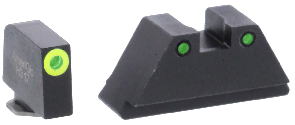 AmeriGlo GL252 Glock XL Tall Optic Compatible Iron Sight Set - Green Tritium LumiGreen Front / Green Tritium Black Outline Rear
