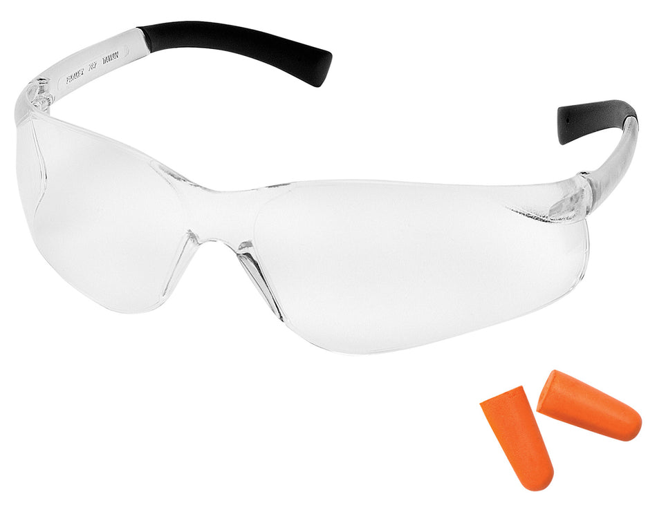 Pyramex Mini Ztek Youth Women Wraparound Clear Lens Safety Glasses with Earplug Combo Kit