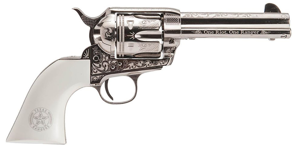 Cimarron PP410LNTXR Frontier Texas Ranger .45 Colt 6-Shot 4.75" Nickel-Plated Engraved Revolver