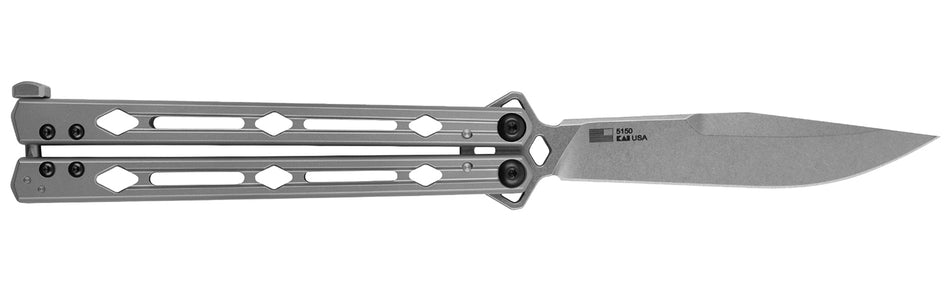 Kershaw Lucha 5150 4.60" Balisong Drop Point Plain Stonewashed 14C28N Steel Blade Bead Blasted Stainless Handle