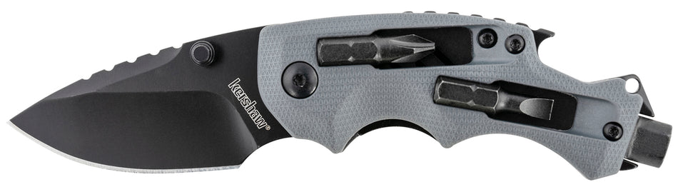 Kershaw Shuffle DIY 8720 2.40" Folding Drop Point Plain Black Oxide 8Cr13MoV Blade Gray Nylon Handle with Bit Driver