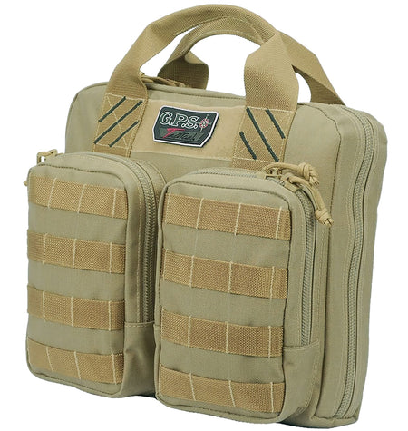 GPS Bags T1411PCT Tan Double Pistol Case 1000D Nylon with MOLLE Webbing & Visual ID Storage Holds 4 Handguns