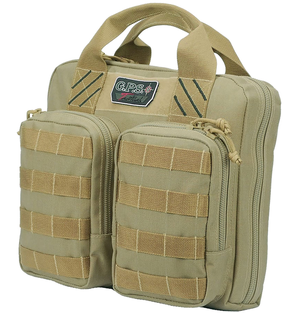 GPS Bags T1411PCT Tan Double Pistol Case 1000D Nylon with MOLLE Webbing & Visual ID Storage Holds 4 Handguns