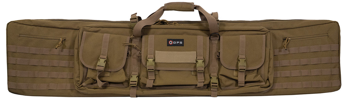 GPS Bags DRC55FDE 55" FDE Double Rifle Case 600D Polyester with Padded Pistol Sleeves & Lockable Zippers