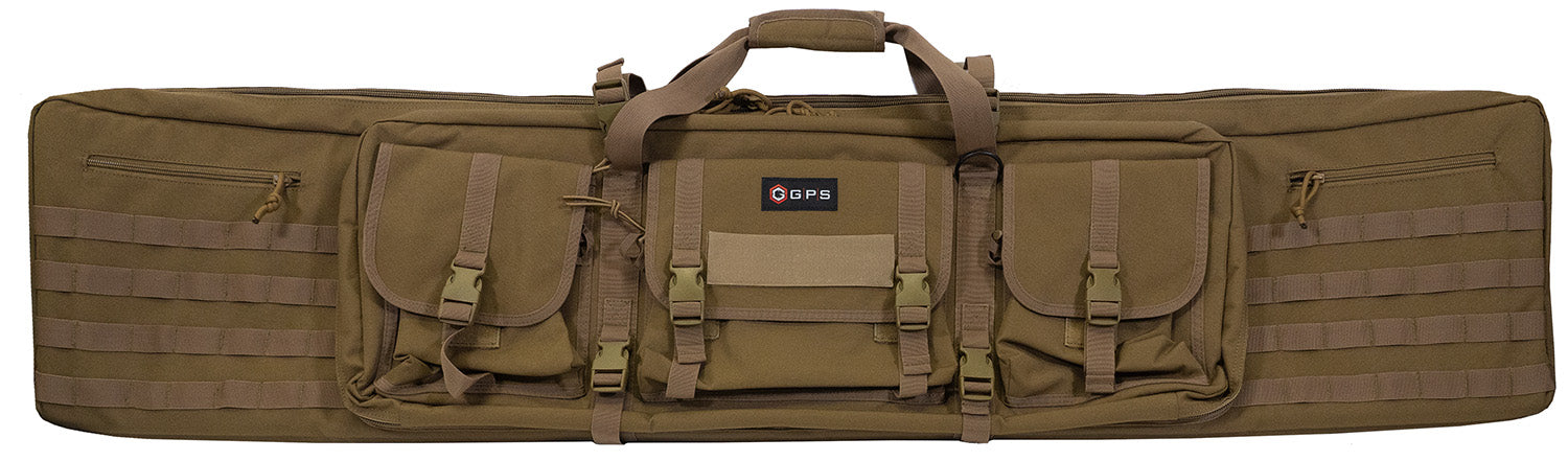 GPS Bags DRC55FDE 55" FDE Double Rifle Case 600D Polyester with Padded Pistol Sleeves & Lockable Zippers