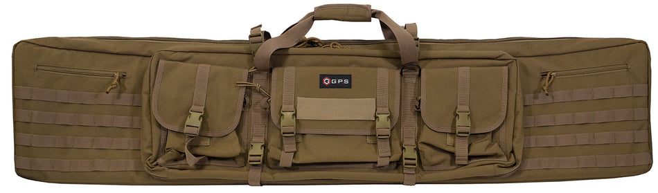 GPS Bags DRC55FDE 55" FDE Double Rifle Case 600D Polyester with Padded Pistol Sleeves & Lockable Zippers