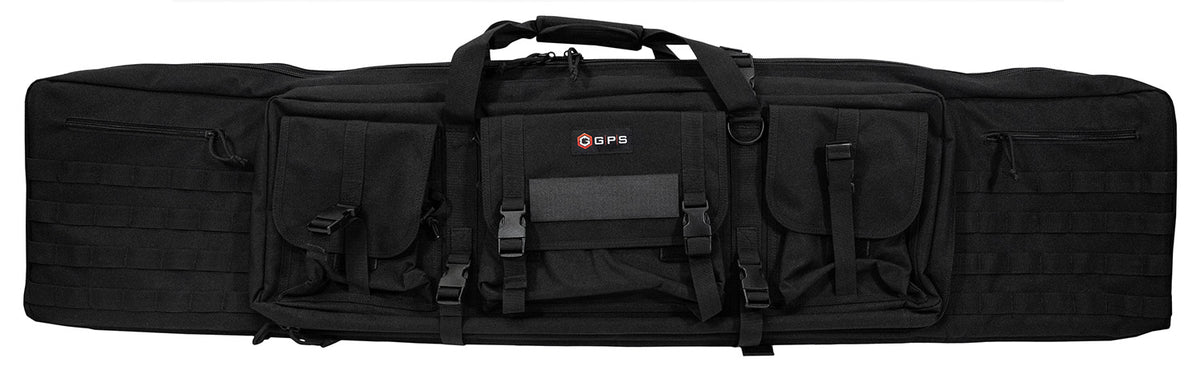 GPS Bags DRC55 55" Black Double Rifle Case 600D Polyester with Padded Pistol Sleeves & Lockable Zippers