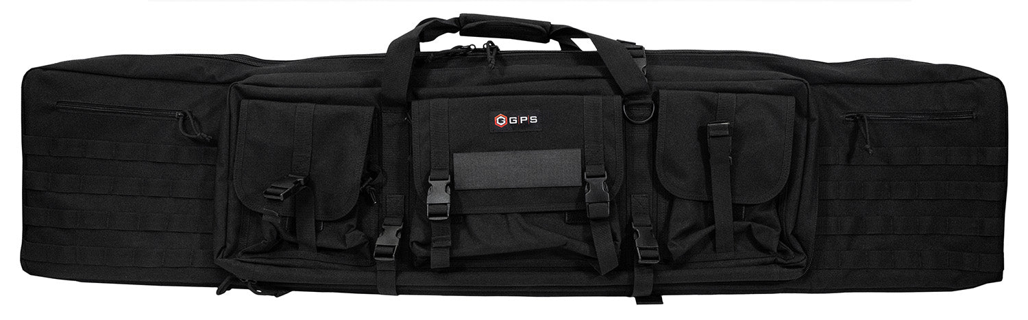 GPS Bags DRC55 55" Black Double Rifle Case 600D Polyester with Padded Pistol Sleeves & Lockable Zippers