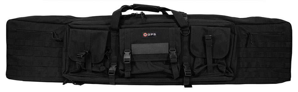 GPS Bags DRC55 55" Black Double Rifle Case 600D Polyester with Padded Pistol Sleeves & Lockable Zippers