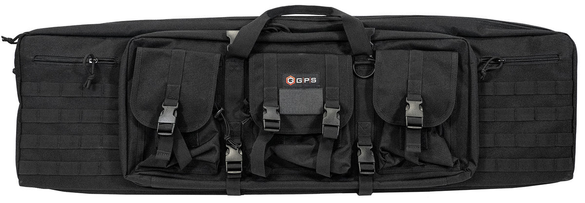 GPS Bags DRC42 42" Black Double Rifle Case 600D Polyester with Padded Pistol Sleeves & Lockable Zippers