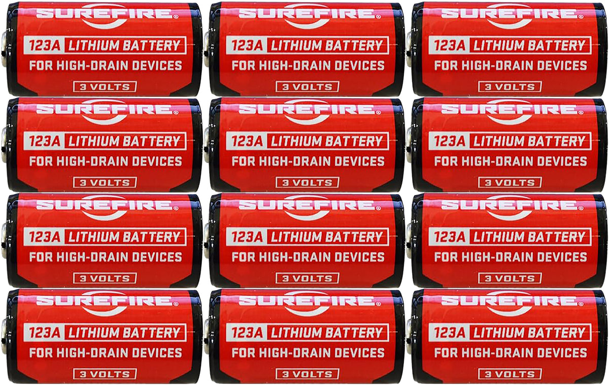 SureFire 123A High-Performance Lithium Batteries 3.0 Volts 1550mAh, 12 Pack Clamshell