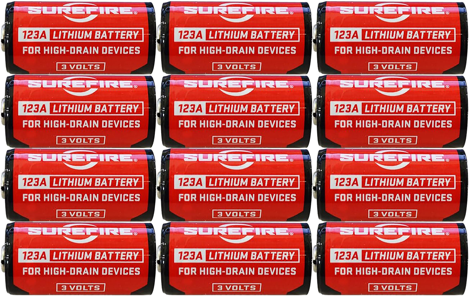 SureFire 123A High-Performance Lithium Batteries 3.0 Volts 1550mAh, 12 Pack Clamshell