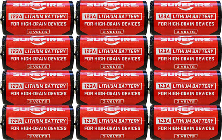 SureFire 123A High-Performance Lithium Batteries 3.0 Volts 1550mAh, 12 Pack Clamshell