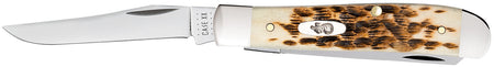 Case 00013 Amber Bone Mini Trapper Two-Blade Folding Knife 2.70"/2.75" Tru-Sharp SS Blades, Peach Seed Jigged Handle