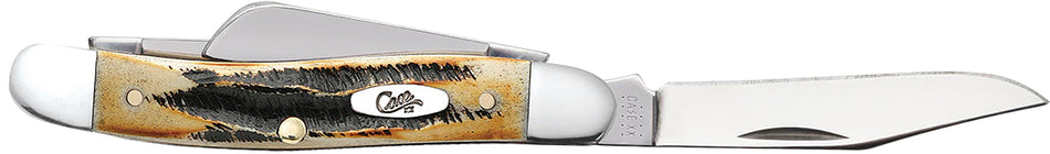 Case 03578 BoneStag Medium Stockman Three-Blade Folding Knife 2.57"/1.88"/1.71" Tru-Sharp SS Blades, Jigged 6.5 BoneStag Handle