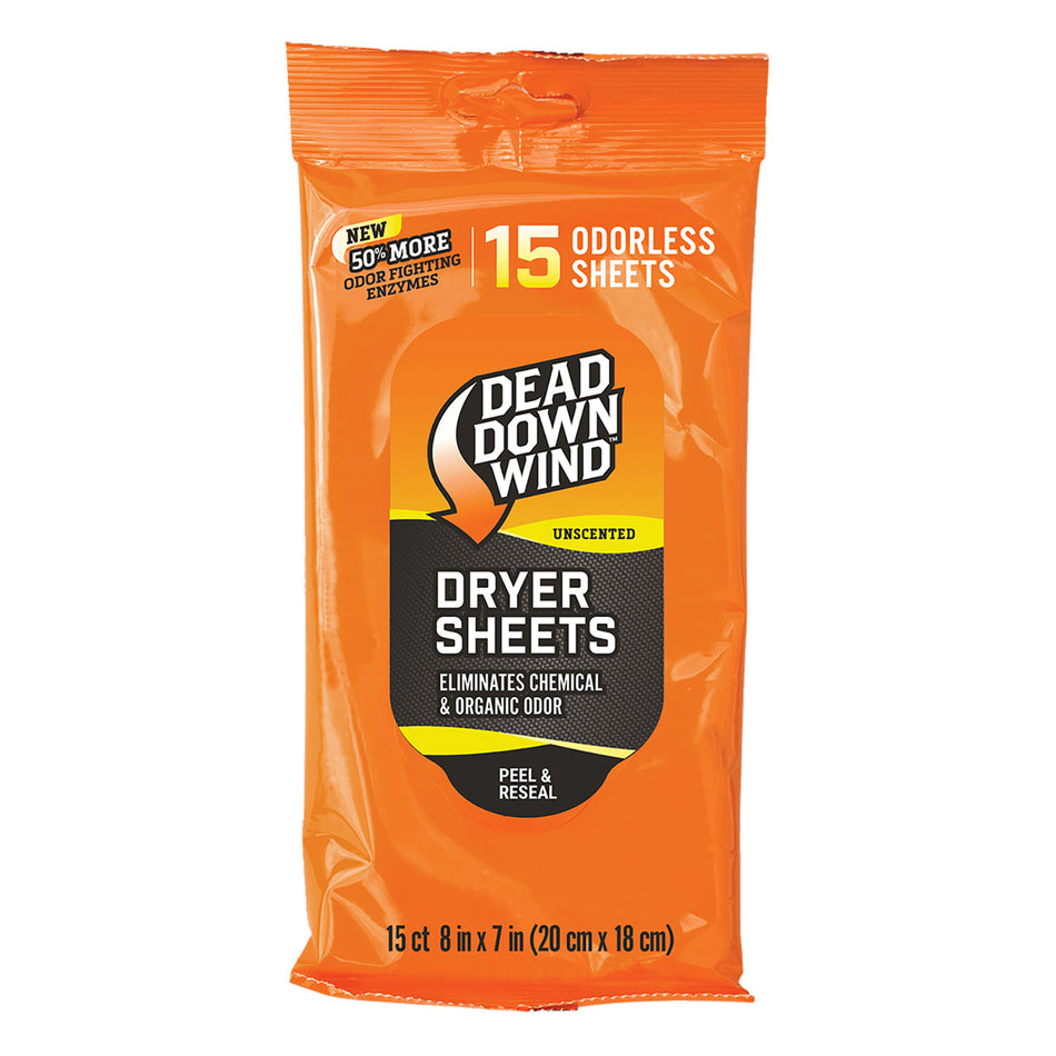 Dead Down Wind Biodegradable Odorless Scent Elimination Dryer Sheets 15 Per Pkg 1113