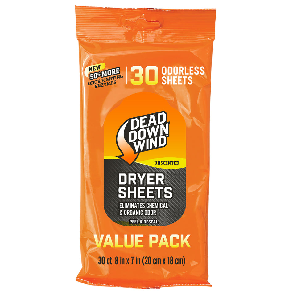 Dead Down Wind Biodegradable Odor Eliminating Dryer Sheets 30 Per Pkg 113019