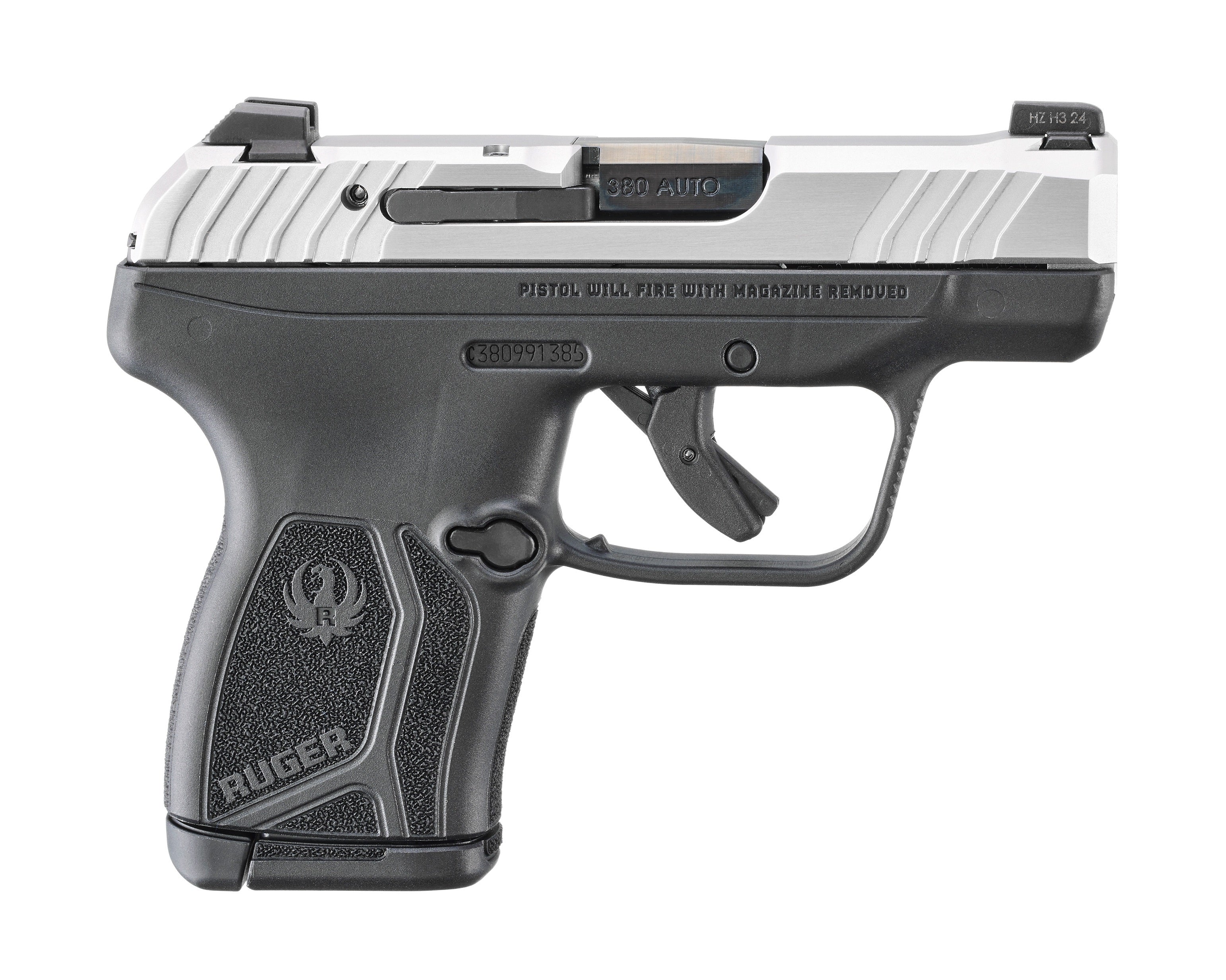 Ruger 13754 LCP Max *CA Complaint 380 ACP 10+1 2.80" Black Oxide Alloy Steel Barrel, Matte Stainless Steel Serrated Slide, Black Polymer Frame, Textured Grip