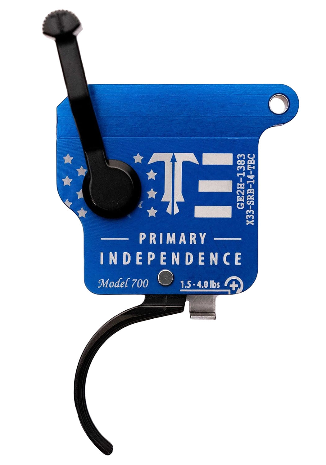 TriggerTech Primary Independence Curved Trigger for Remington 700, Single-Stage 1.5-4 lbs, Red Blue White Engraving